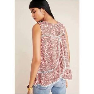 Anthropologie Maeve red floral split back sleeveless top size medium